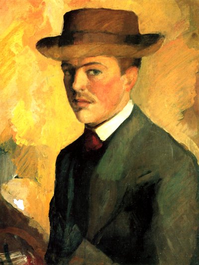 Zelfportret met hoed door August Macke